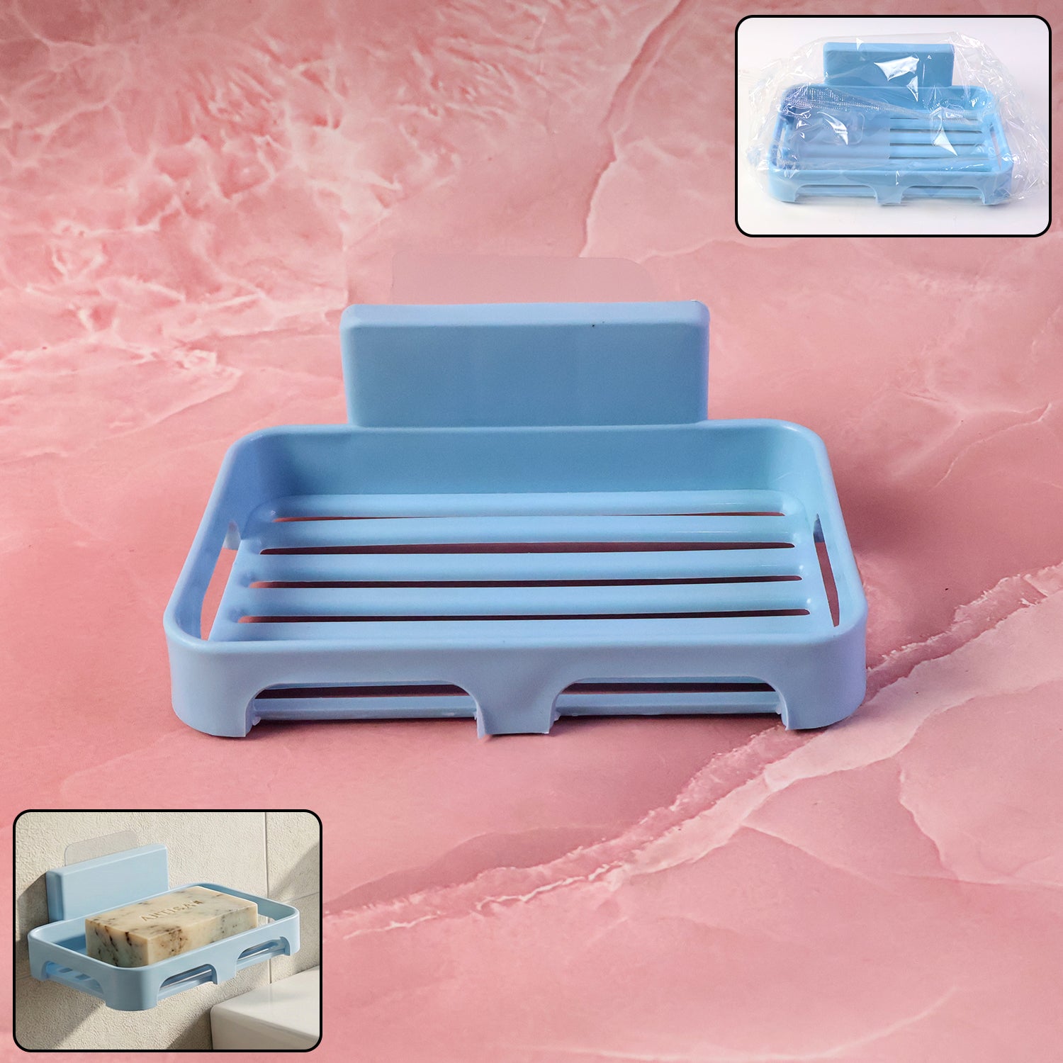 Self-Adhesive Wall Mount Plastic Soap Dish with Drain Slots