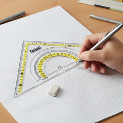 Khyati Strong Transparent Set Square with Protractor Scale for School & Technical Drawing Use