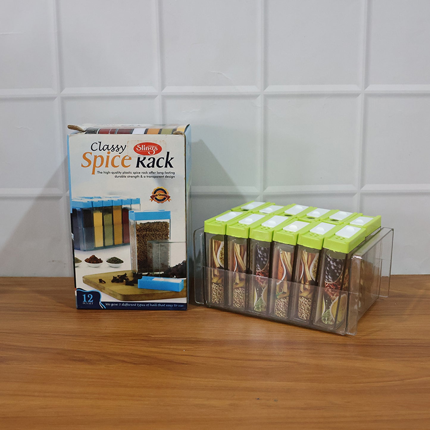 Classic Transparent Spice Rack with Stand – 12 Piece