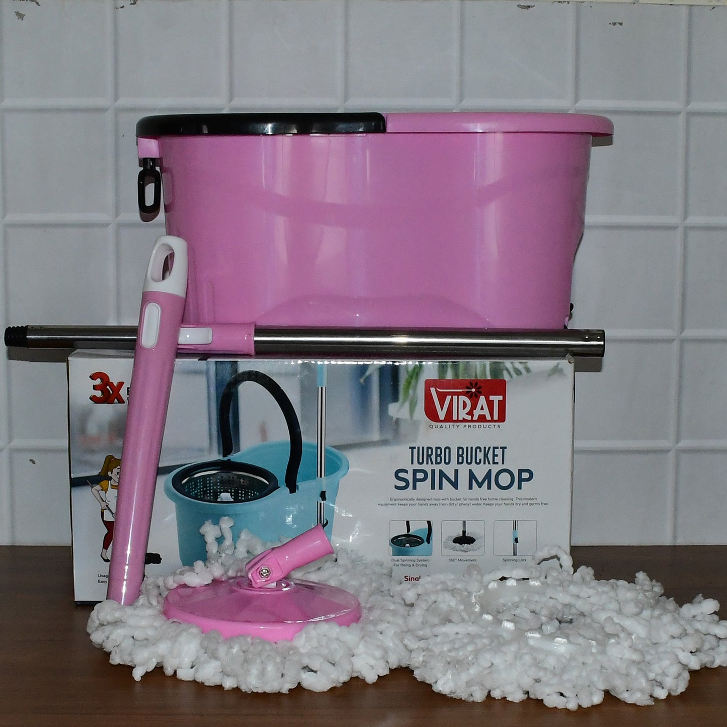 Quick Spin Mop With Steel Spin, Bucket Floor Cleaning, Easy Wheels & Big Bucket, Floor Cleaning Mop with Bucket