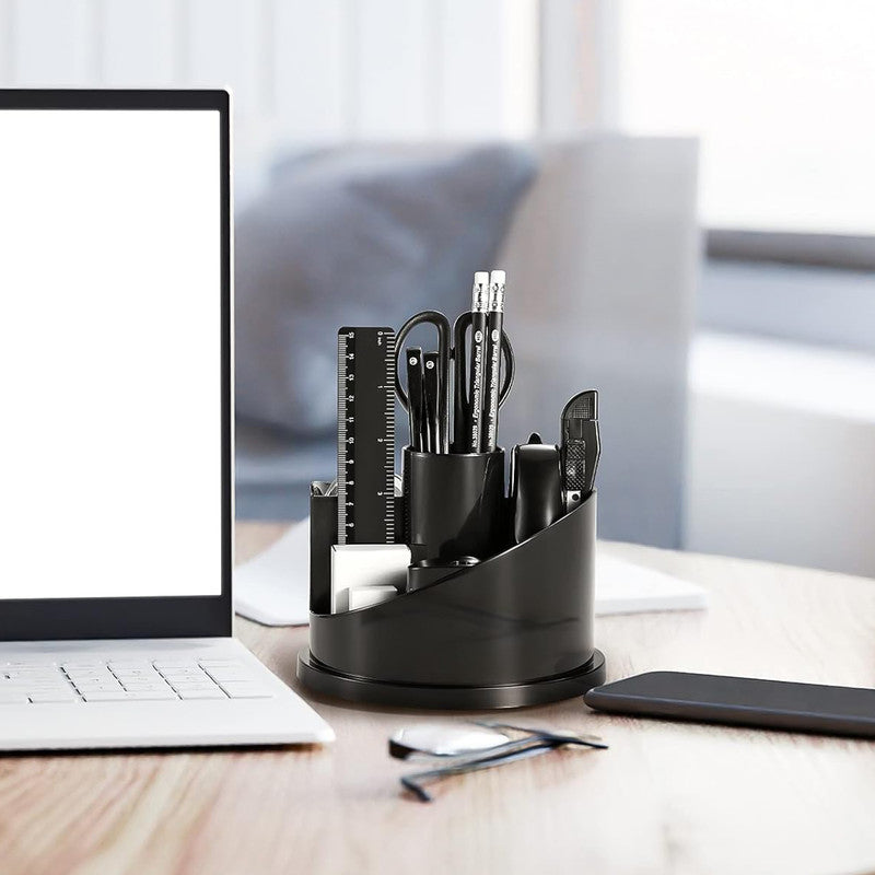 Khyati Spinox 360° Rotating Pen Stand – Multi-Compartment Desk Organizer for Office & Study