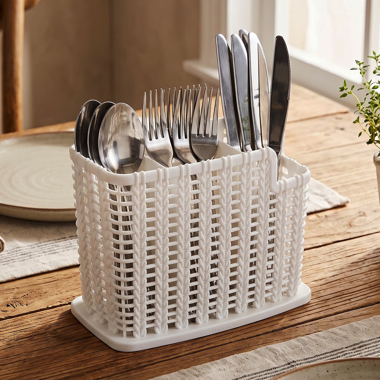 Plastic Cutlery Storage Organizer Basket with Drain Base for Kitchen (1 Pc)
