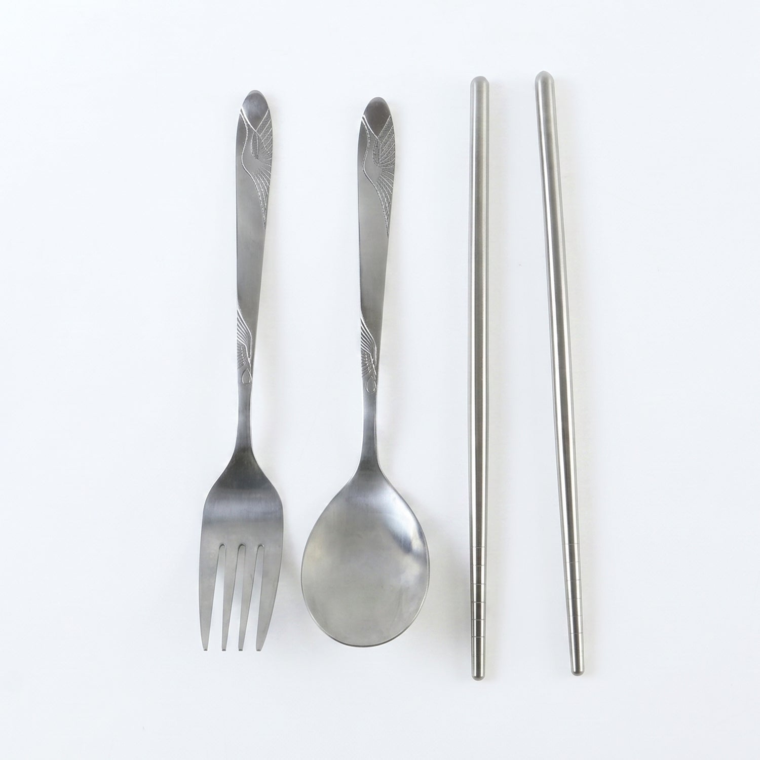 Portable Stainless Steel Cutlery Set Fork Spoon Chopsticks Pouch (4 Pc Set)