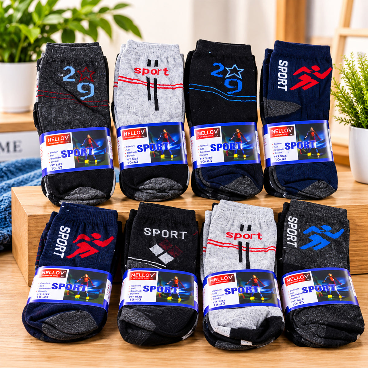 Soft Stretchable Ankle Socks with Mixed Designs for Casual Wear (12 Pair)