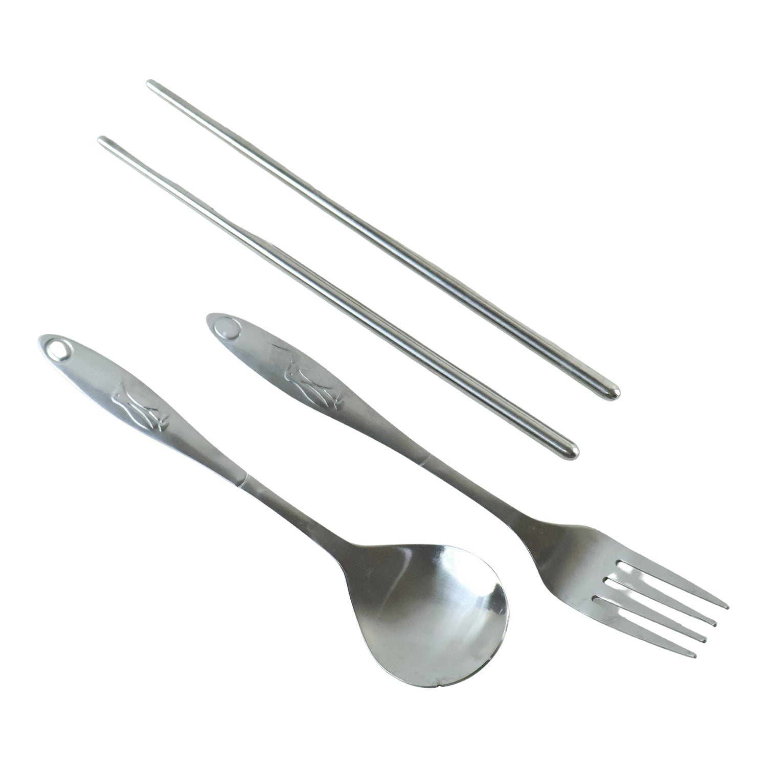 Portable Stainless Steel Cutlery Set Spoon Fork Chopsticks with Pouch (4 Pc Set)