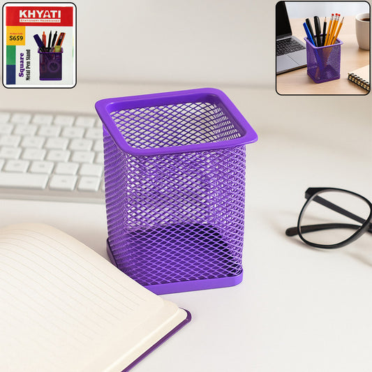 Khyati Square Metal Pen Stand – Sturdy Mesh Pencil Holder for Desk, Office & Study Table