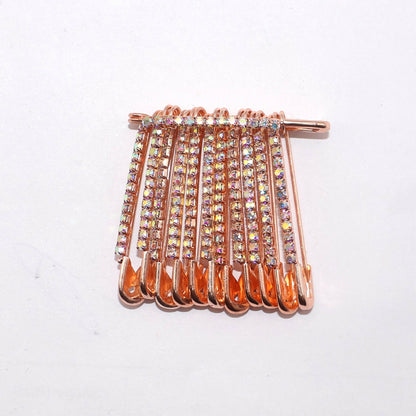 Rainbow Rhinestone Rose Gold Saree Pin Brooch Set (12pcs, 4cm, Medium)