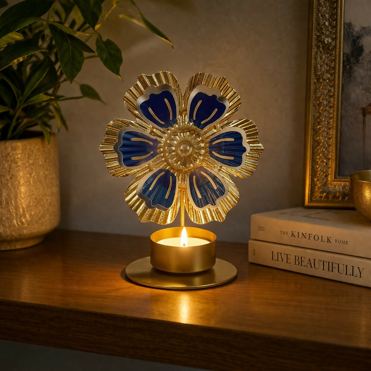 Metal Flower Tealight Candle Holder Decorative Table Showpiece