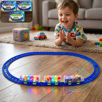 Interactive Train Set with Tracks, Lights & Music – Battery-Operated, Transparent Design for Kids