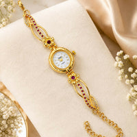 Royal Heritage Gold & Ruby Accent Bracelet Watch | Traditional & Partywear Jewelry Watch