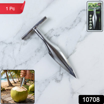 Close-up of coconut breaker sharp blade and handle