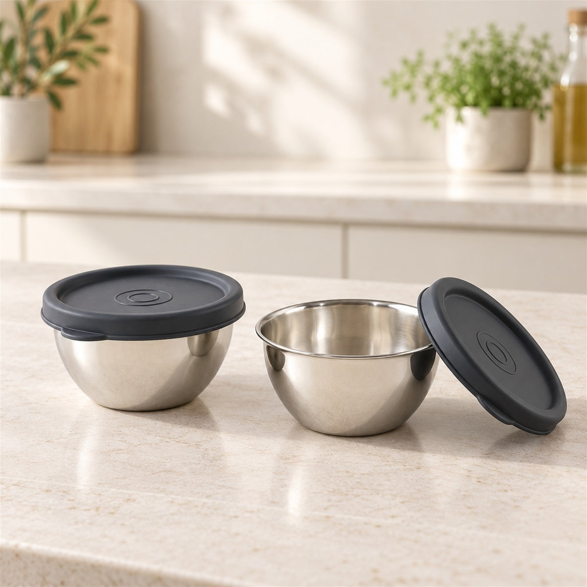 Apex Stainless Steel Container 180 ML with Lid, Small Storage Bowl (2 Pc Set)