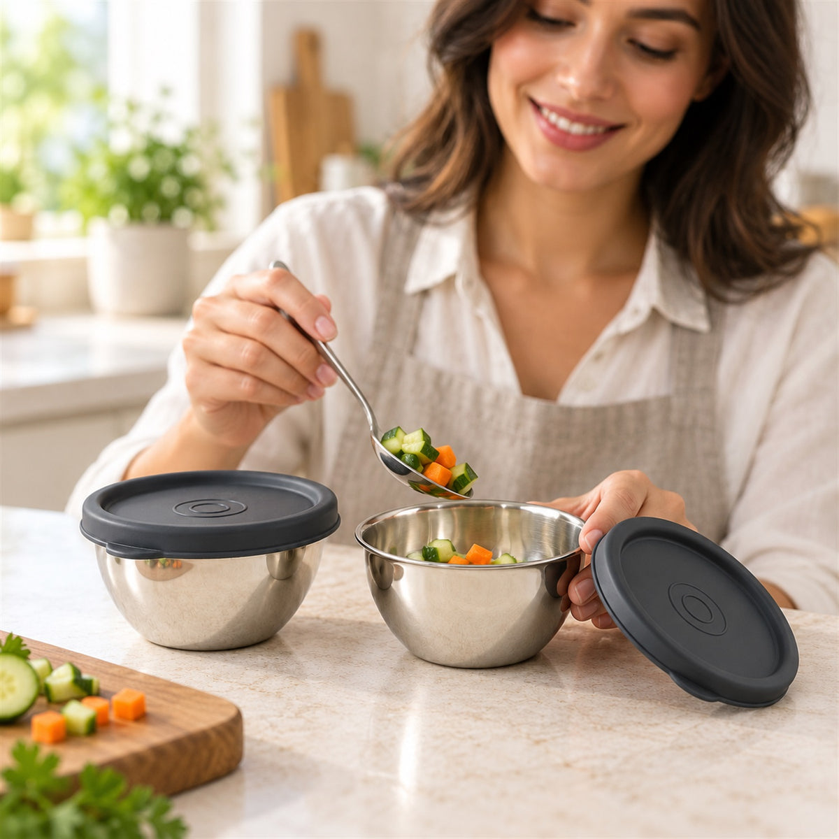 Apex Stainless Steel Container 180 ML with Lid, Small Storage Bowl (2 Pc Set)