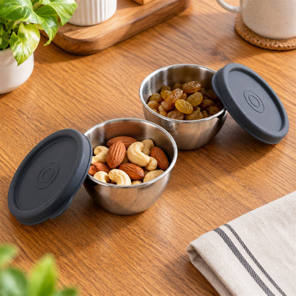 Apex Stainless Steel Container 180 ML with Lid, Small Storage Bowl (2 Pc Set)