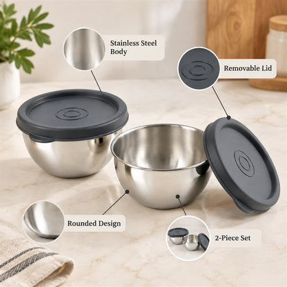 Apex Stainless Steel Container 180 ML with Lid, Small Storage Bowl (2 Pc Set)