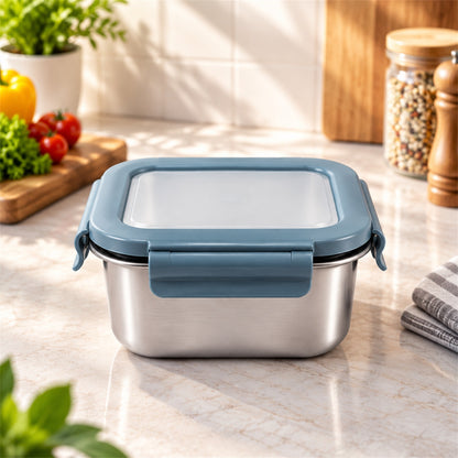 Apex Square Steel Food Container 300 ML with Clip Lock Lid, Lunch Box (1 Pc)