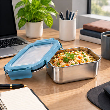 Apex Square Steel Food Container 300 ML with Clip Lock Lid, Lunch Box (1 Pc)