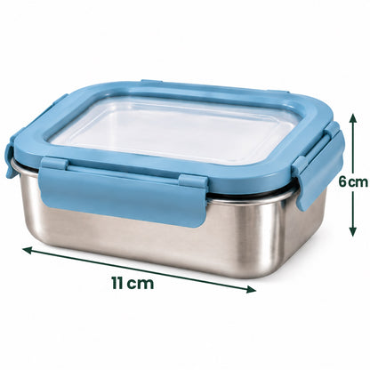 Apex Square Steel Food Container 300 ML with Clip Lock Lid, Lunch Box (1 Pc)