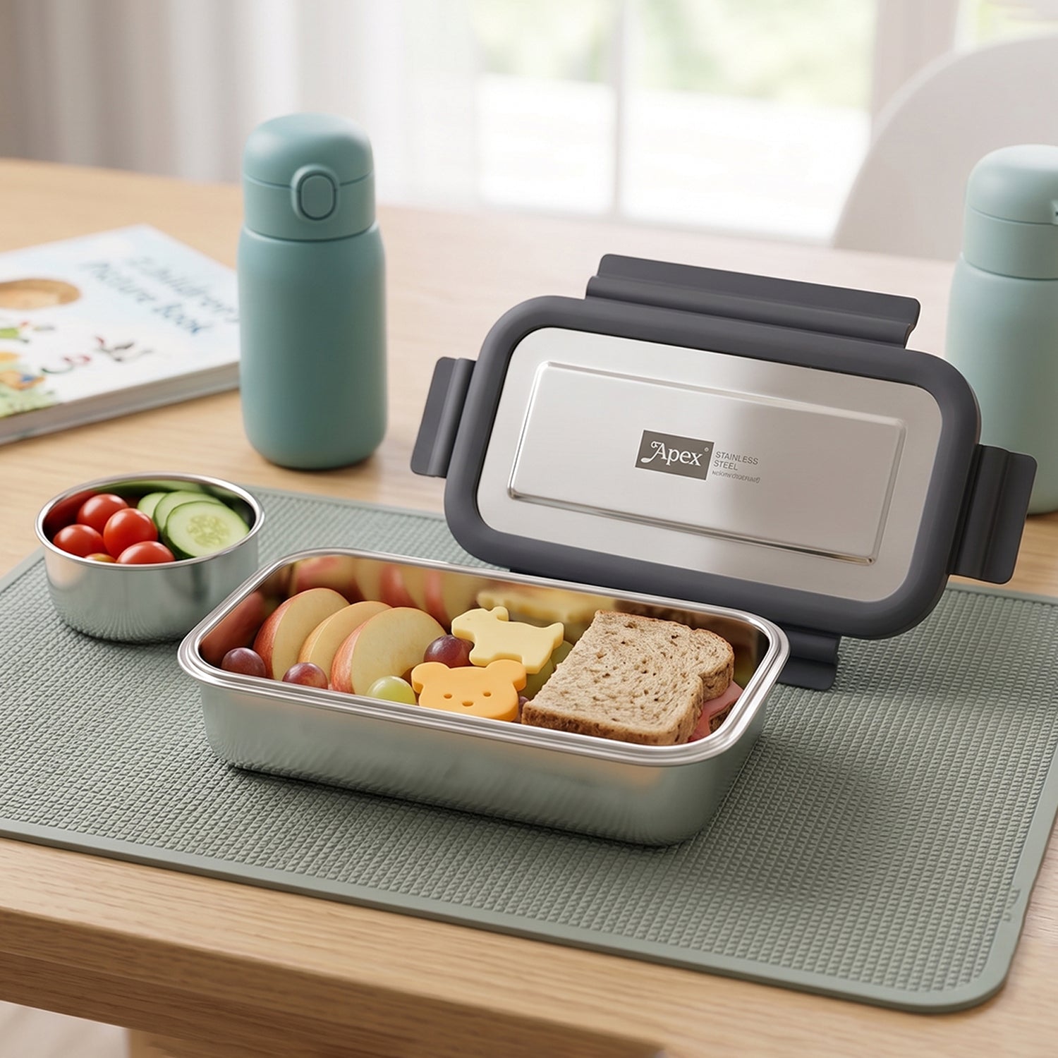 Apex Flexi Stainless Steel Lunch Box Set with Container and Bowl (2 Pc)