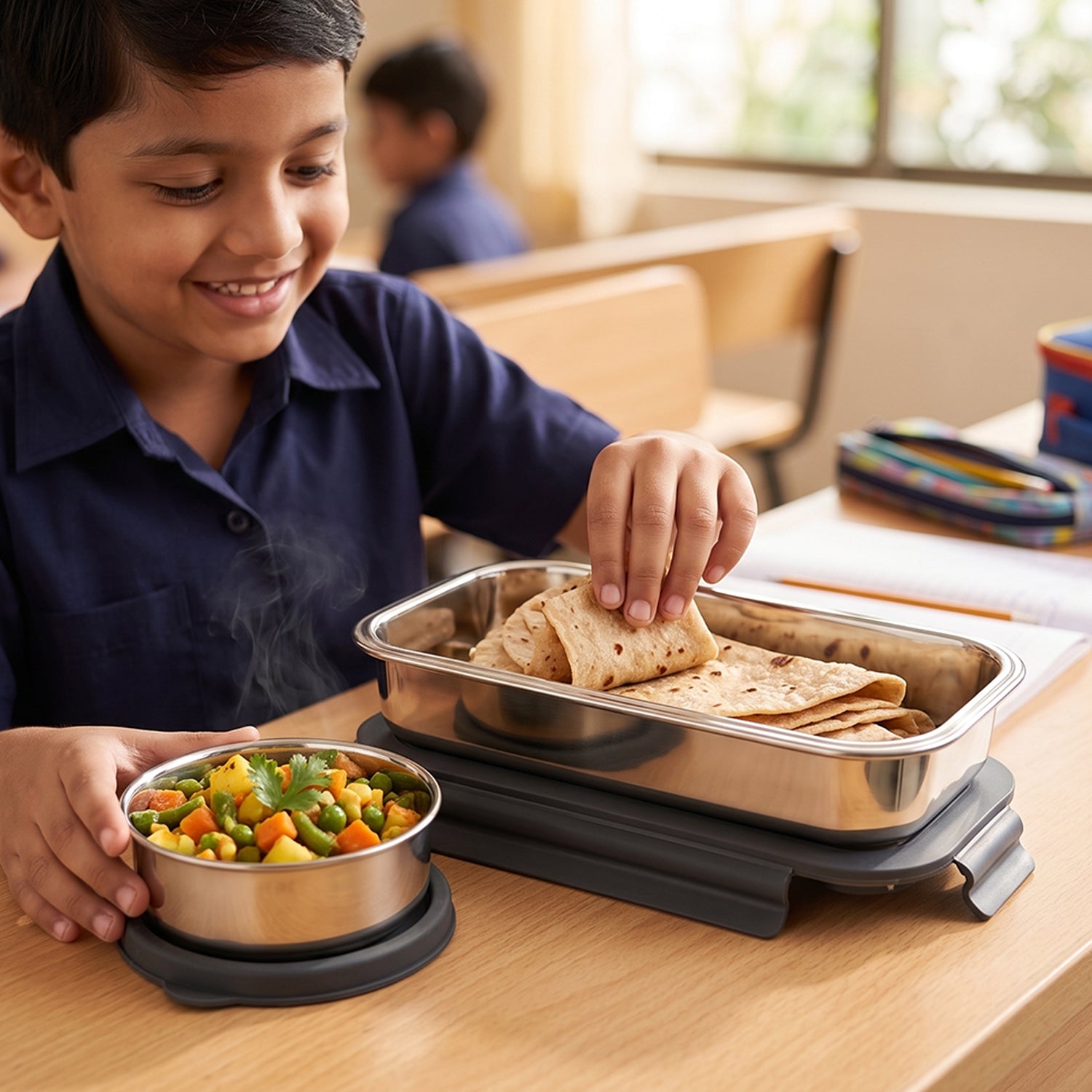 Apex Flexi Stainless Steel Lunch Box Set with Container and Bowl (2 Pc)