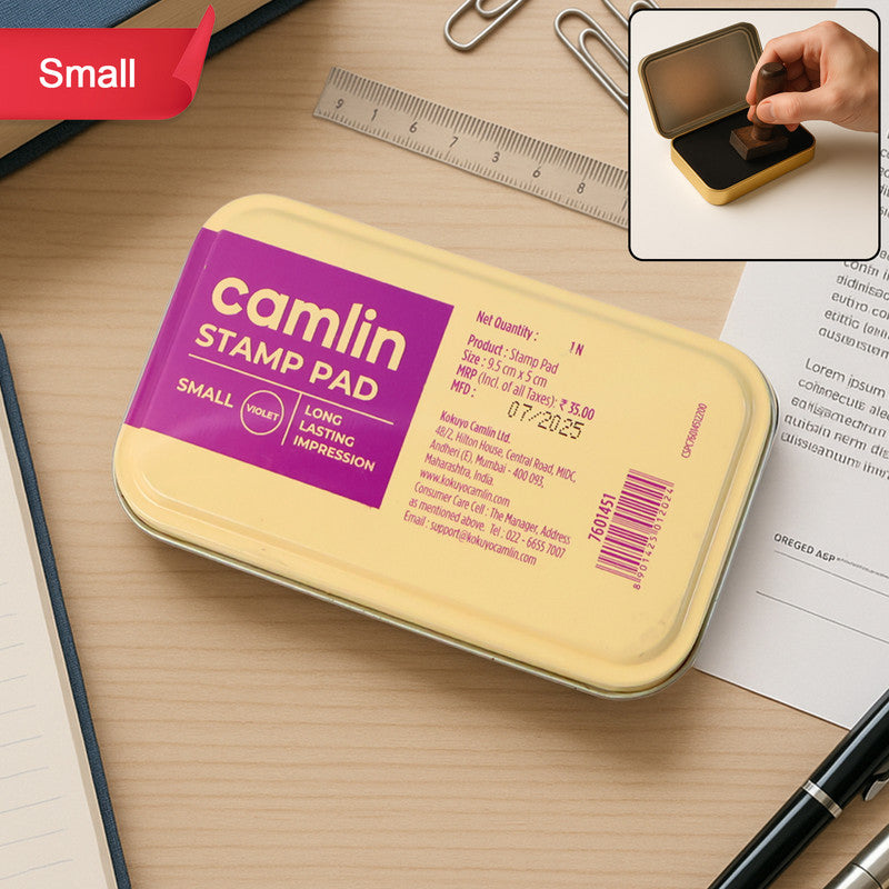 Camlin Small Violet Metal Stamp Pad – Long Lasting Ink Pad for Clear Impressions