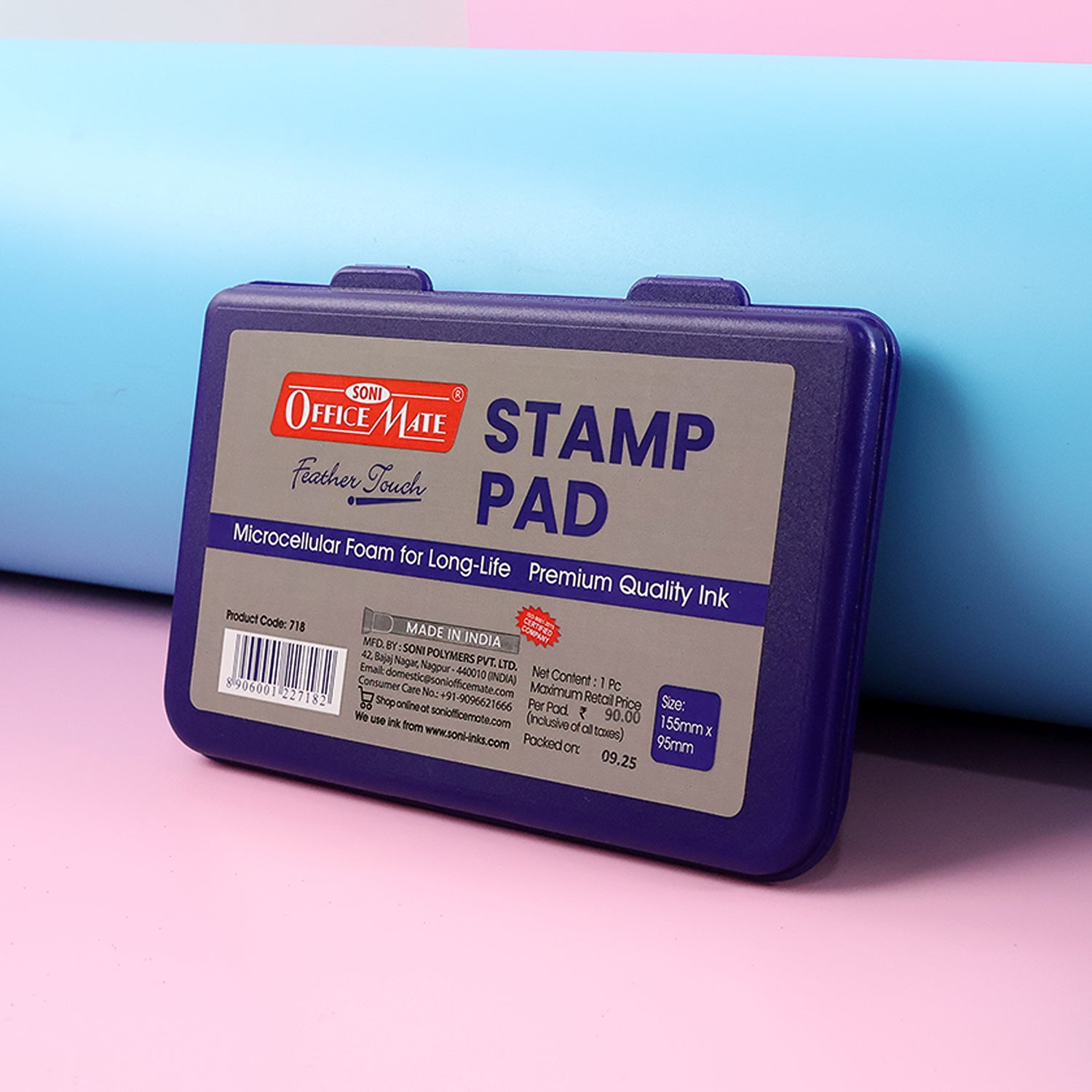 Officemate Stamp Pad (Large) – Feather Touch Violet Ink with Microcellular Foam & Premium Quality Ink