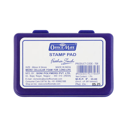 OfficeMate Stamp Pad (Small) – Feather Touch Violet Ink with Long-Life Micro Cellular Foam