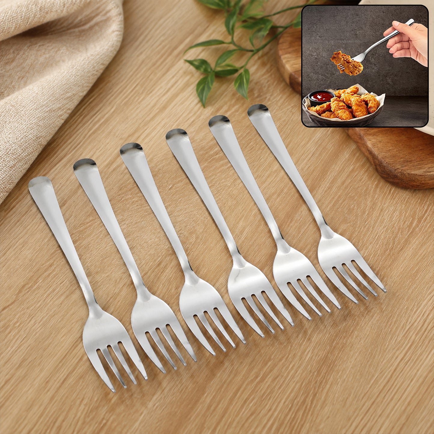 Apex Stainless Steel Dinner Fork Set with Long Handle for Dining (6 Pc)