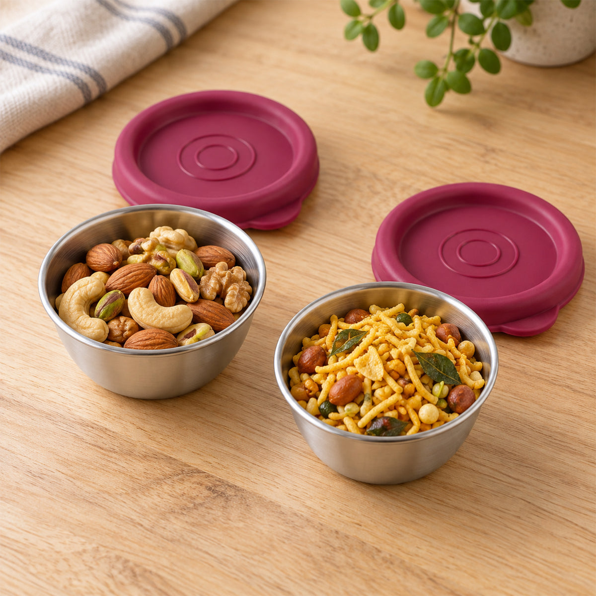 Apex Stainless Steel Food Containers with Lids for Snacks and Dips (70 ML, 2 Pc Set)