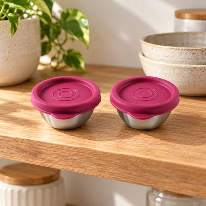 Apex Stainless Steel Food Containers with Lids for Snacks and Dips (70 ML, 2 Pc Set)