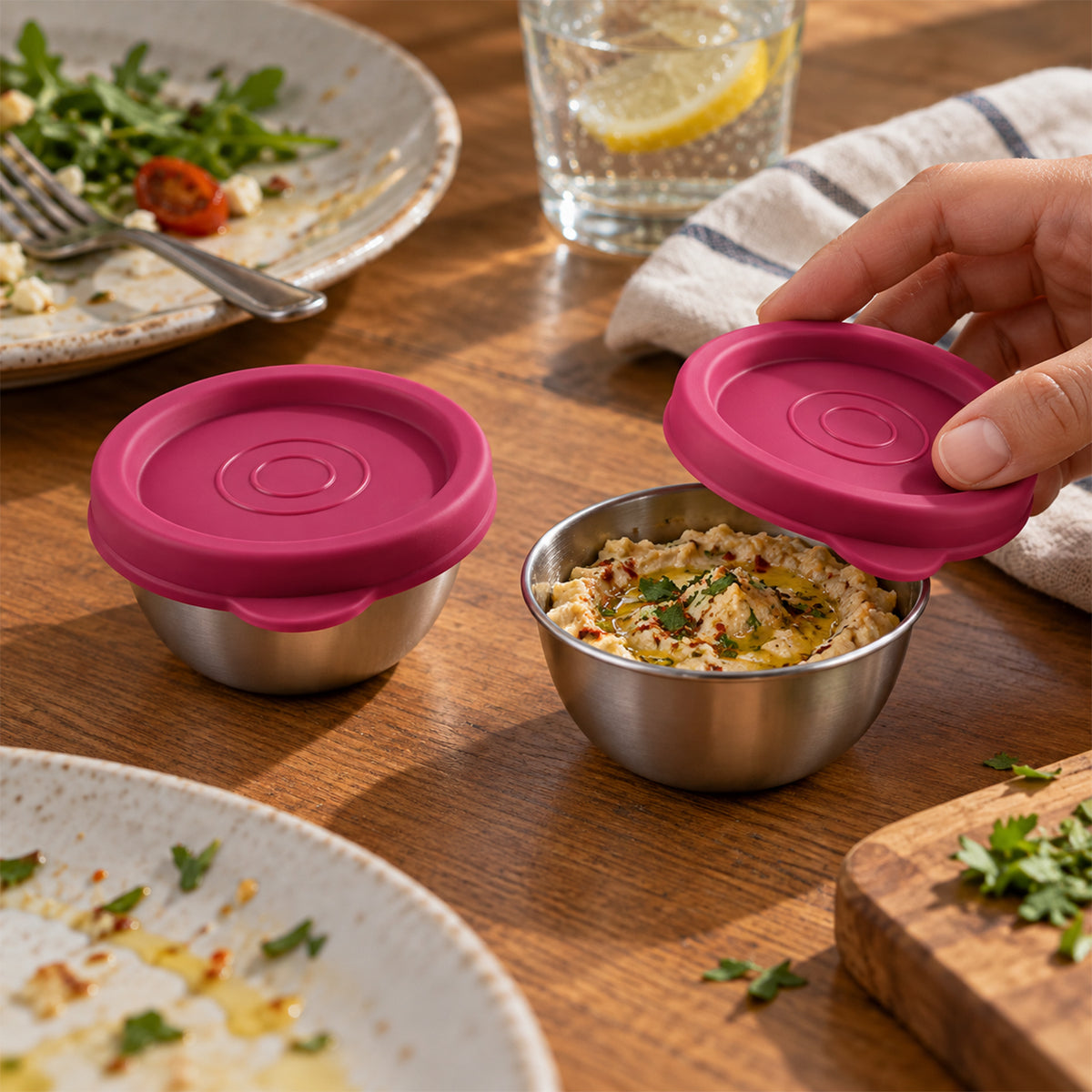 Apex Stainless Steel Food Containers with Lids for Snacks and Dips (70 ML, 2 Pc Set)