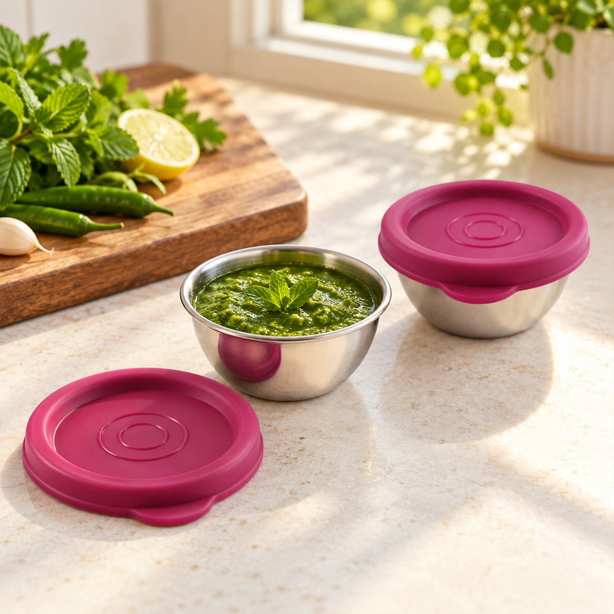 Apex Stainless Steel Food Containers with Lids for Snacks and Dips (70 ML, 2 Pc Set)