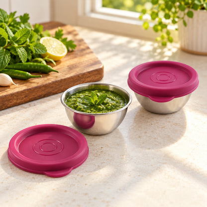Apex Stainless Steel Food Containers with Lids for Snacks and Dips (70 ML, 2 Pc Set)