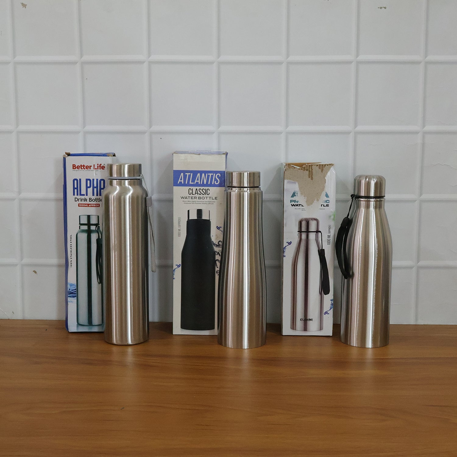 Stainless steel water bottle in use