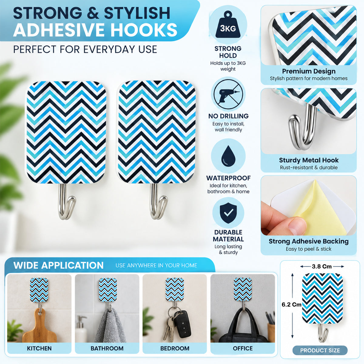 Self Adhesive Cartoon Wall Hooks for Home Doors and Wardrobes (2 Pc)