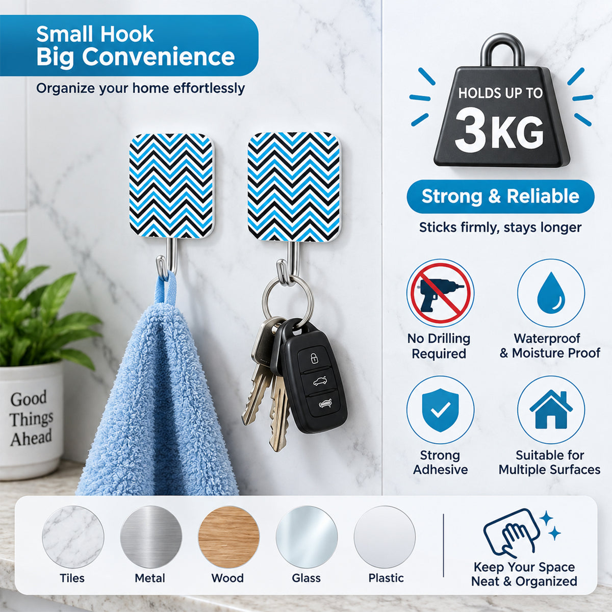 Self Adhesive Cartoon Wall Hooks for Home Doors and Wardrobes (2 Pc)