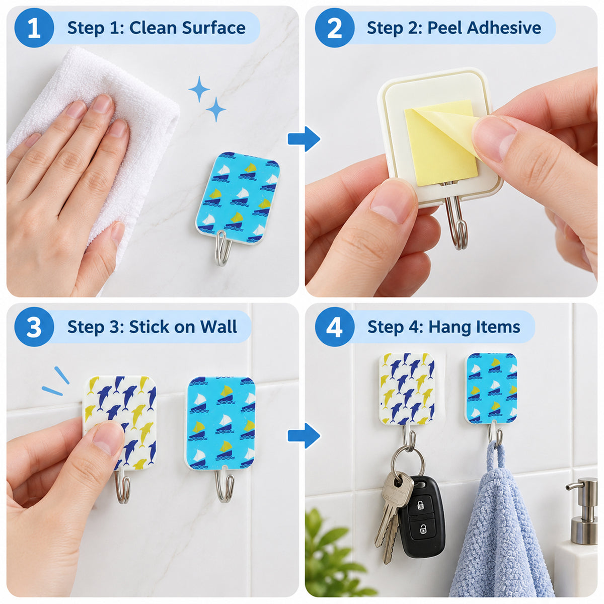 Cute Cartoon Adhesive Hooks for Home Kitchen, Bathroom, Bedroom Wall (2 Pc Set)