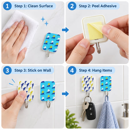 Cute Cartoon Adhesive Hooks for Home Kitchen, Bathroom, Bedroom Wall (2 Pc Set)