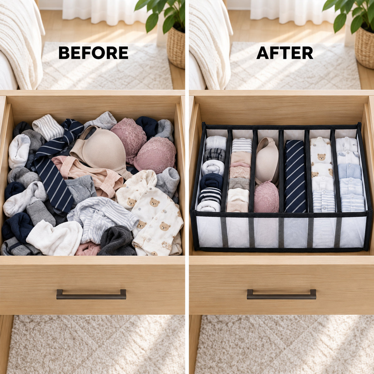 Drawer organization before and after view