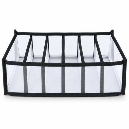 Six section mesh organizer on white background