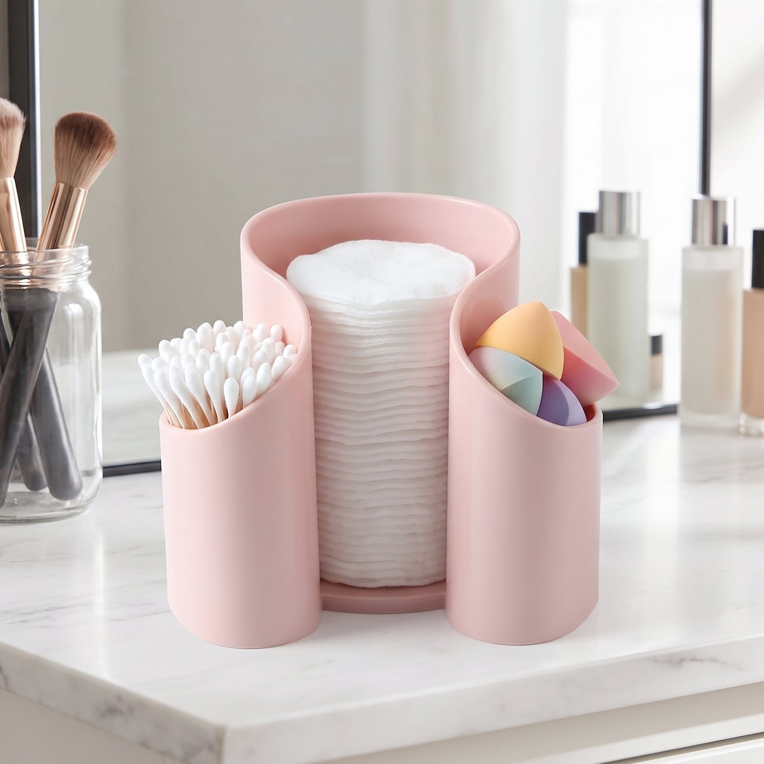 Plastic Cosmetic Desktop Organizer Caddy for Cotton Pads and Makeup (1 Pc)