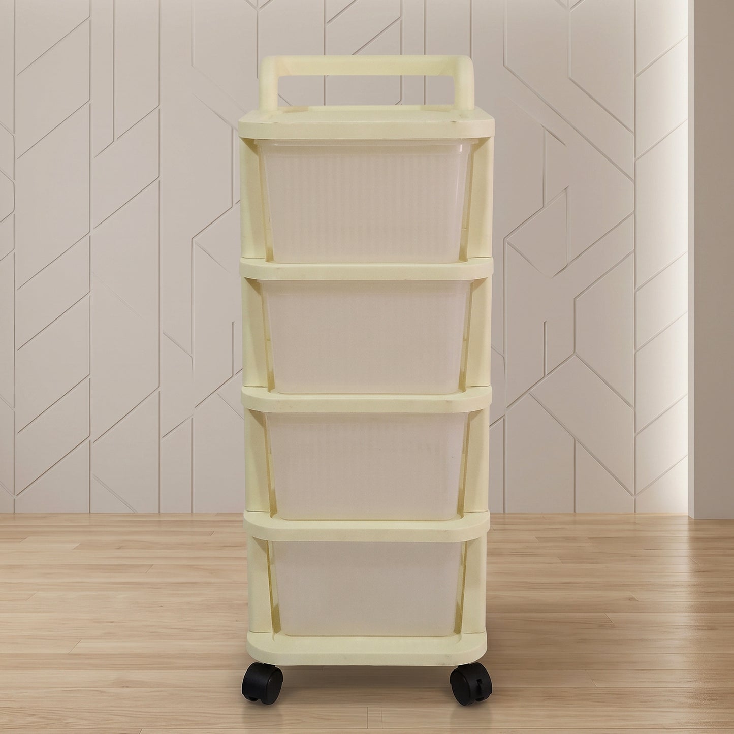 4-Tier Plastic Storage Trolley with Wheels, Rolling Drawer Organizer Cart (1 Pc)