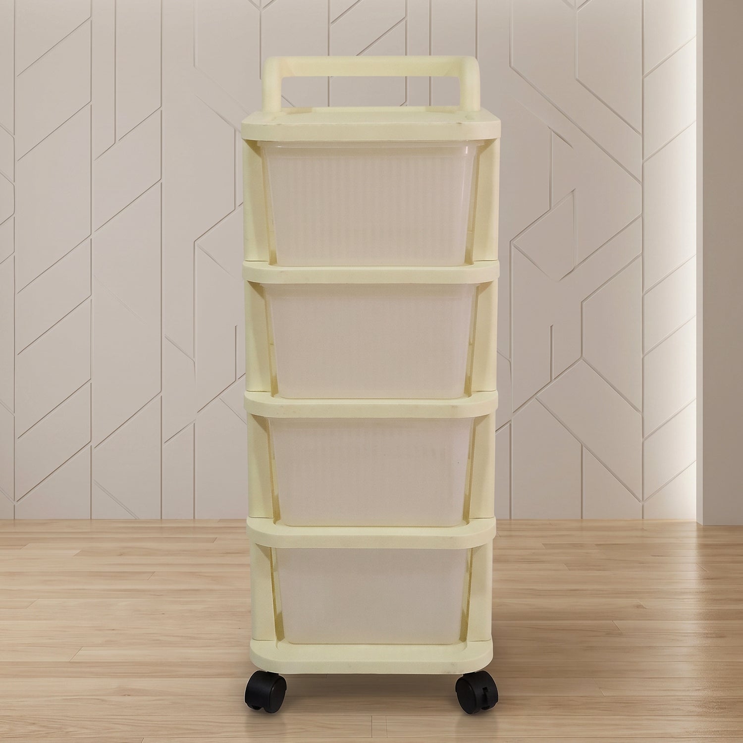 4-Tier Plastic Storage Trolley with Wheels, Rolling Drawer Organizer Cart (1 Pc)
