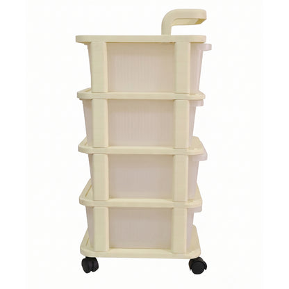 4-Tier Plastic Storage Trolley with Wheels, Rolling Drawer Organizer Cart (1 Pc)