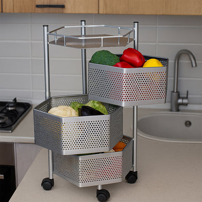 Premium 3-Layer Hexagon Kitchen Storage Trolley with Wheels (1 Pc)