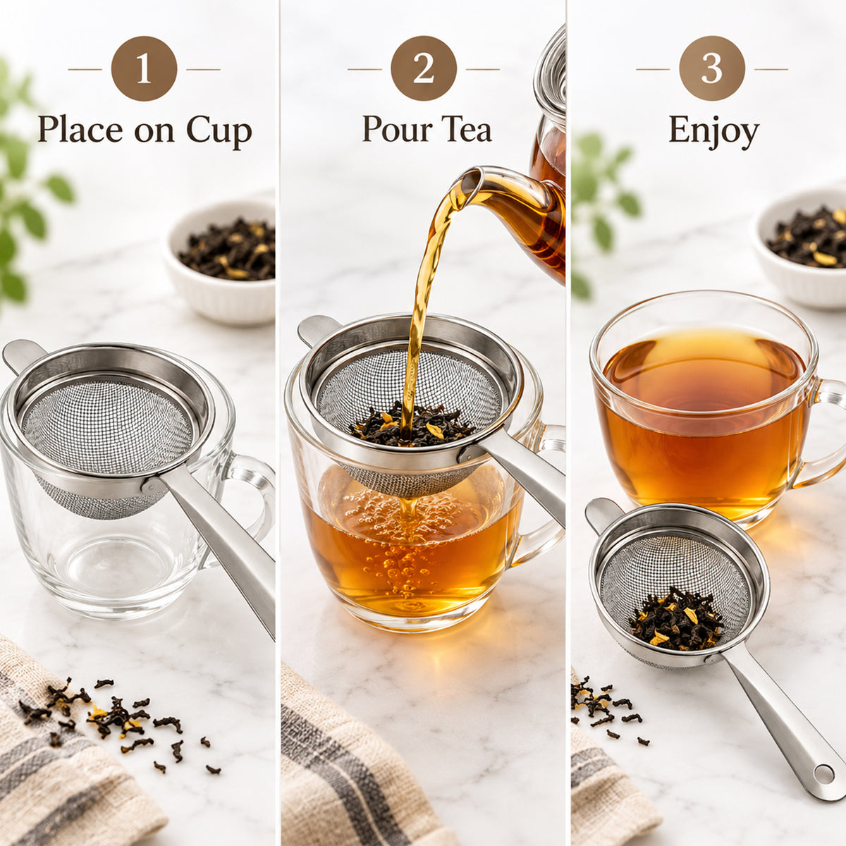 Apex Stainless Steel Tea Strainer with Long Handle, Fine Mesh Chai Chalni (1 Pc)