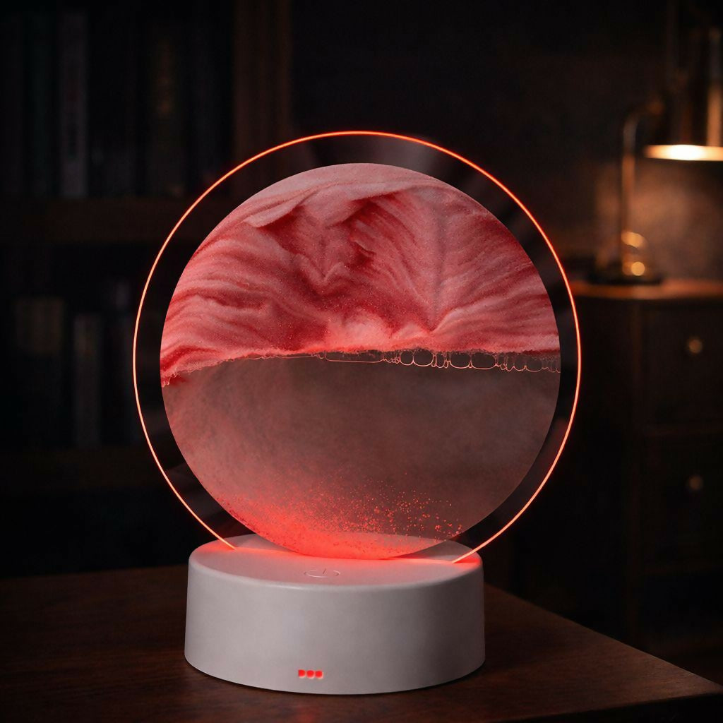 LED Round Static Deep Red Sand Art Lamp | Ambient Decorative Night Light Décor