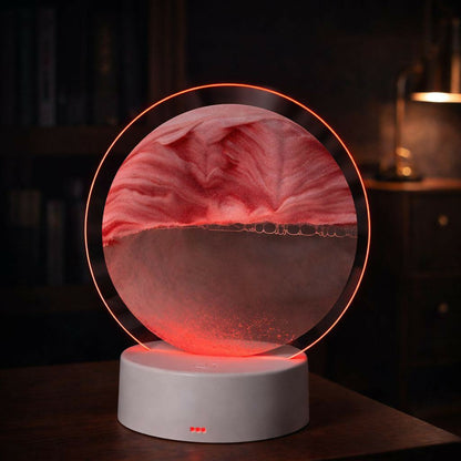 LED Round Static Deep Red Sand Art Lamp | Ambient Decorative Night Light Décor