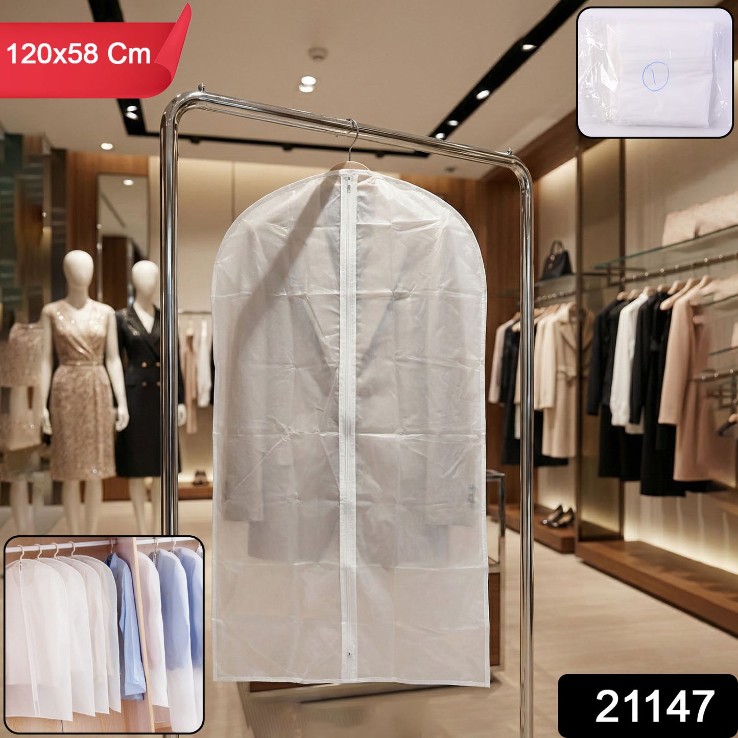 Transparent Garment Cover Bag (120 × 58 cm, 1 Pc)