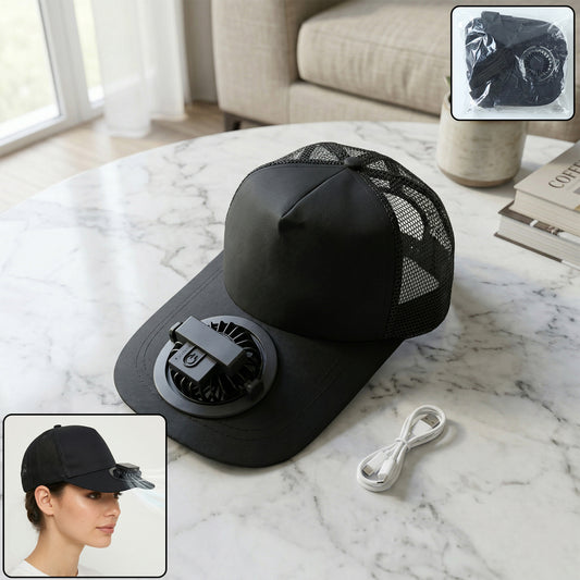 Portable USB Rechargeable Cooling Cap with Built in Mini Fan (1 Pc )